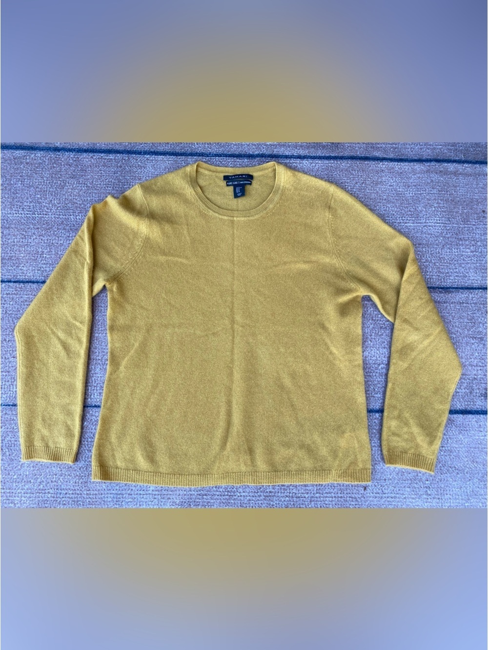 Tahari Puré Luxe mustard cashmere cozy girl minimalist Crewneck sweater XL